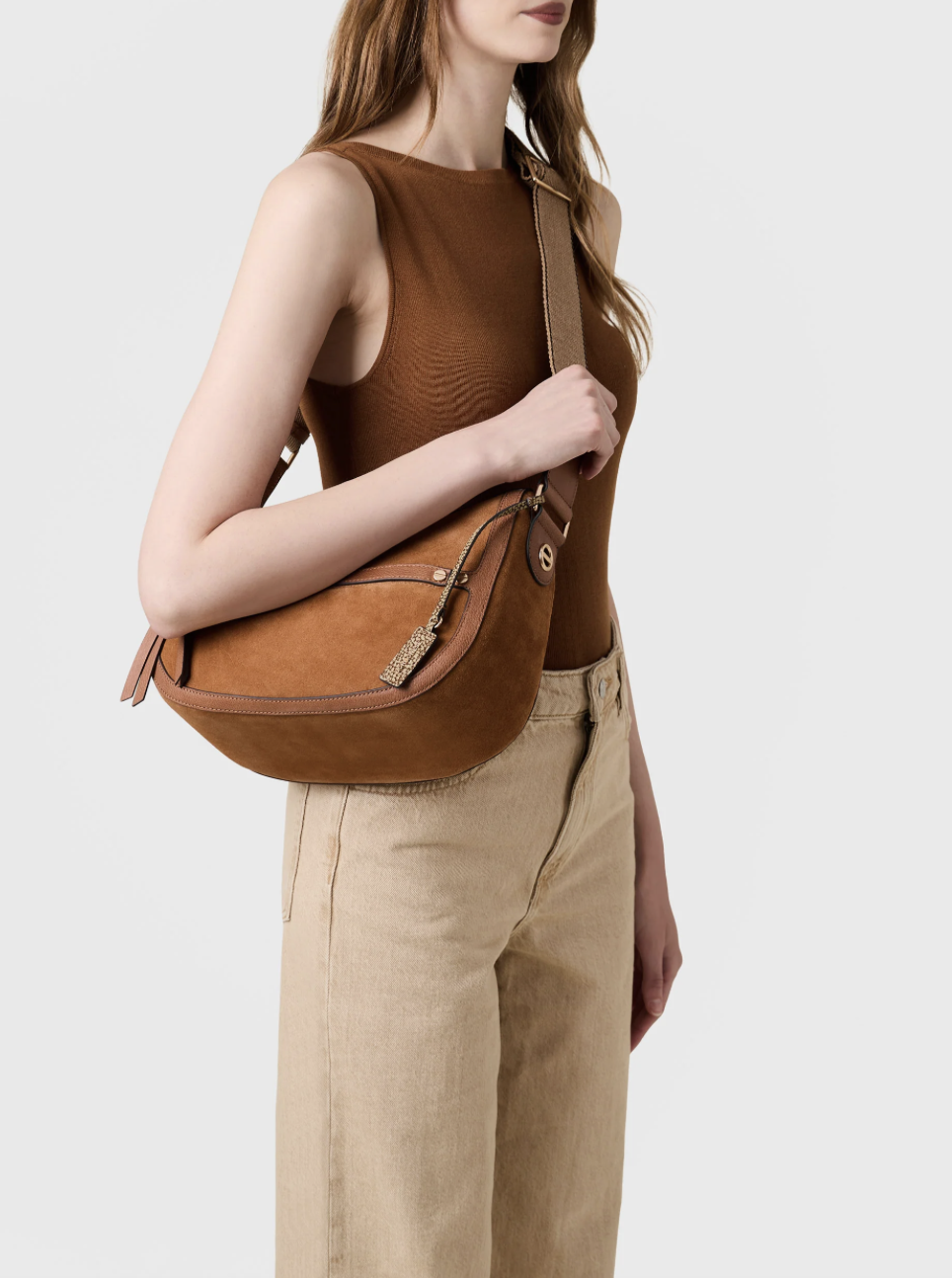 Borbonese Luna Borsa Small Cenere Cacao Pelle 910102340259435 Indossata